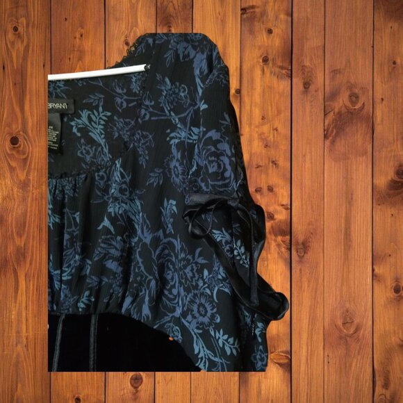 Lane Bryant Women's Size 24 Blue Floral Velvet Corset Waist Top Witchy Goth - Picture 3 of 5